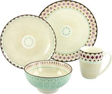 Набір посуду з керамограніту (Singleset - зелений, 4 предмети, одинарний), 20310, серія MANDALA