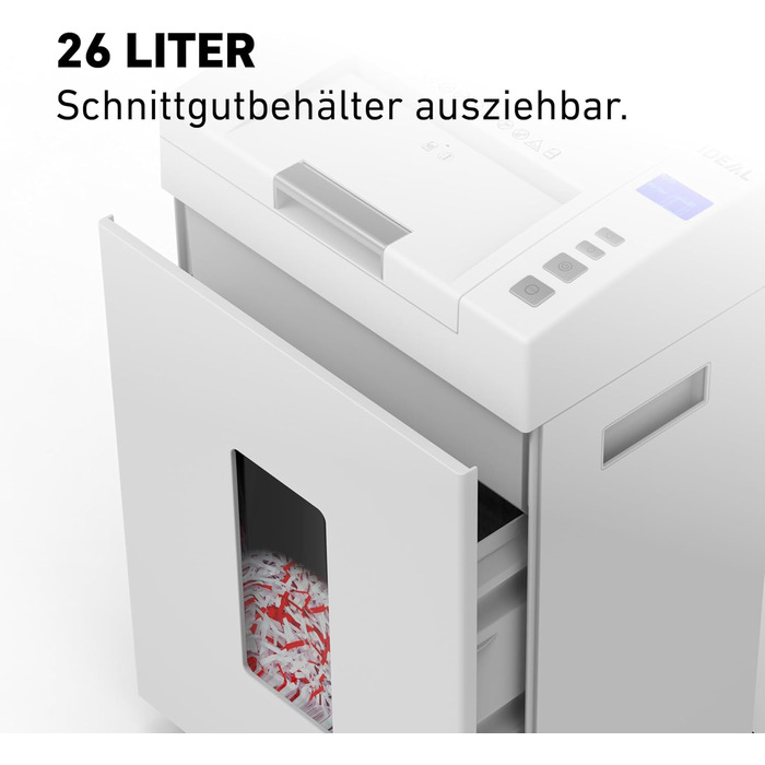 Шредер IDEAL Shredcat 8200 CC: найнадійніший знищувач документів з частинковим різанням (4x40 мм, P-4), до 14 листів, преміум-якість, тихий та надійний, ідеальний для безпечного знищення документів вдома. Німецький виробник.