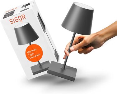 LED настільна лампа SIGOR Nuindie 2.0 - акумуляторна, диммування, IP54, 38 см, USB-C, 12 год, графітовий колір