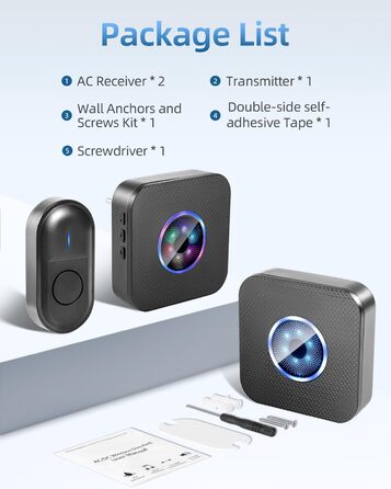 Відеодомофон з Wi-Fi та камерою, HD, 2.4G, нічне бачення, PIR-датчик руху, 2 камери, 2-сторонній аудіо, з дзвінком (1 передавач + 2 приймачі)