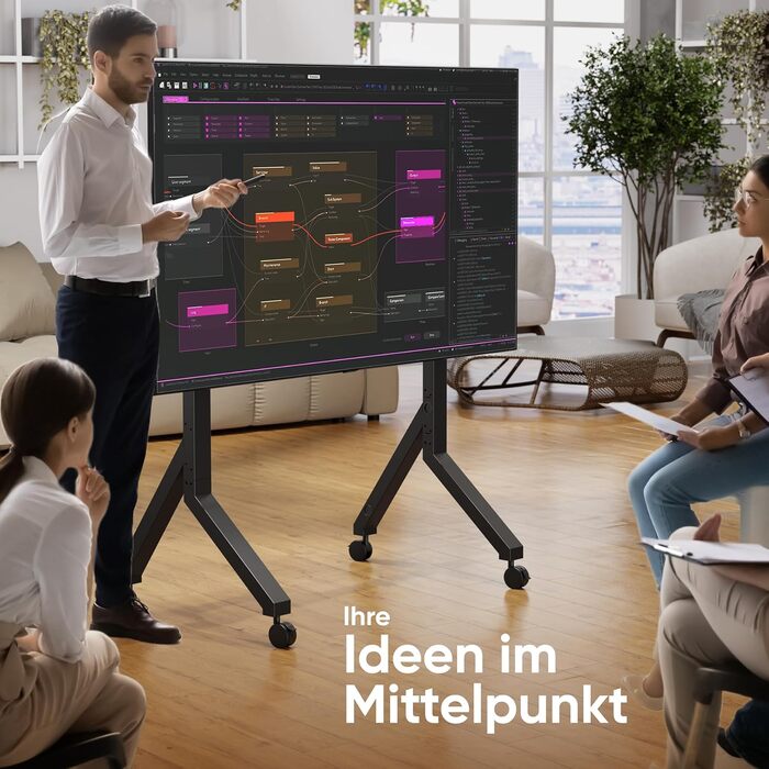 ONKRON Телевізійна стійка на коліщатках для телевізорів 70-110 дюймів, до 125 кг, з полицею, VESA 200x200-1000x800, чорна TS2081-B TS2081