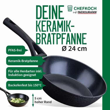 Гриль-сковорода Chefkoch Fackelmann Hamburg з керамічним покриттям, 28 см - антипригарна, з переробленого алюмінію, для всіх типів плит, сумісна з духовкою