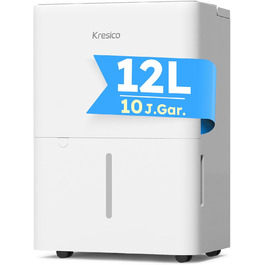 Електричний осушувач повітря Kresico 12L/24H для підвалу та приміщень до 122 м³, 35dB, таймер, шланг 1м, фільтр, 10 років гарантії