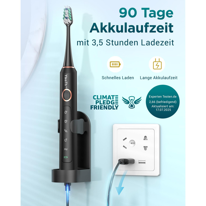 Електрична зубна щітка для дорослих і дітей - звукова, 8 насадок (3 типи), 90 днів роботи, 5 режимів, 50000VPM, кейс для подорожей, таймер, чорна