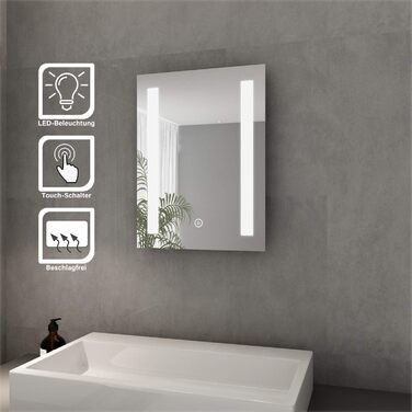 Елегантне дзеркало для ванної кімнати з LED-підсвічуванням 45x60 см, холодне біле світло, IP44, енергозбереження, для ванної кімнати, настінне