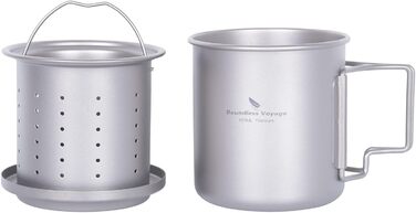 iBasingo чашка Titan 420мл з ситечком для чаю та кришкою. Легка туристична чашка з фільтром, для кемпінгу, подорожей, пікніків. Модель Ti3054D