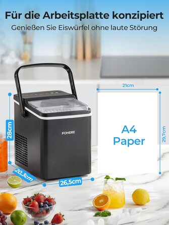 Льодогенератор Fohere портативний з ручкою, 14 кг/24 год, кулі 9 шт за 5 хв, 2 розміри, самоочищення, для дому, кухні, офісу, кемпінгу, вечірок
