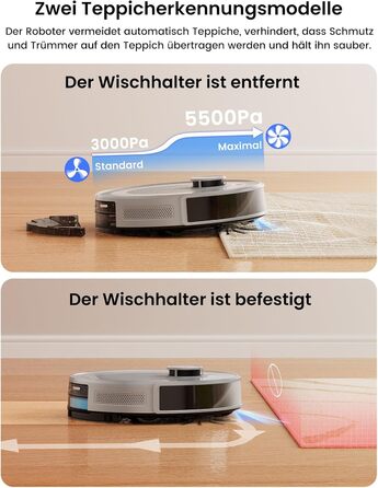 Робот-пилосос LEFANT M2 Plus з картографією, лазерною навігацією, 6000Pa, персоналізованим прибиранням, WiFi/App/Alexa, чорний (M2 Pro Grey)