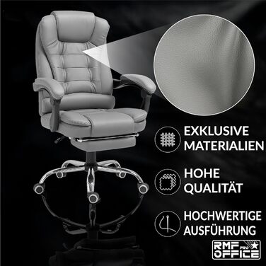 Ергономічне крісло для офісу RMF, регульоване, з підніжкою – зручне та розслаблююче крісло для робочого столу, обертається, регулювання висоти, сіре