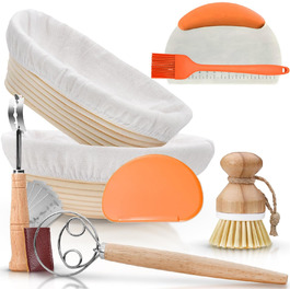 Набір для випікання хліба (10 шт.) 23 см: кошики для бродіння, набір для закваски, аксесуари для хліба, лопатка для тіста, лопатка для бродіння