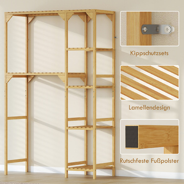 Поличкова система для пральної машини, з кількома відкритими відділеннями, для білизни та аксесуарів, виготовлена з бамбука.