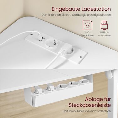 Електричний кутовий стіл VASAGLE з регулюванням висоти, 140 x 160 см, з підзарядкою, пам'ять висоти (2 положення), для офісу, білий (вохрений + матовий)