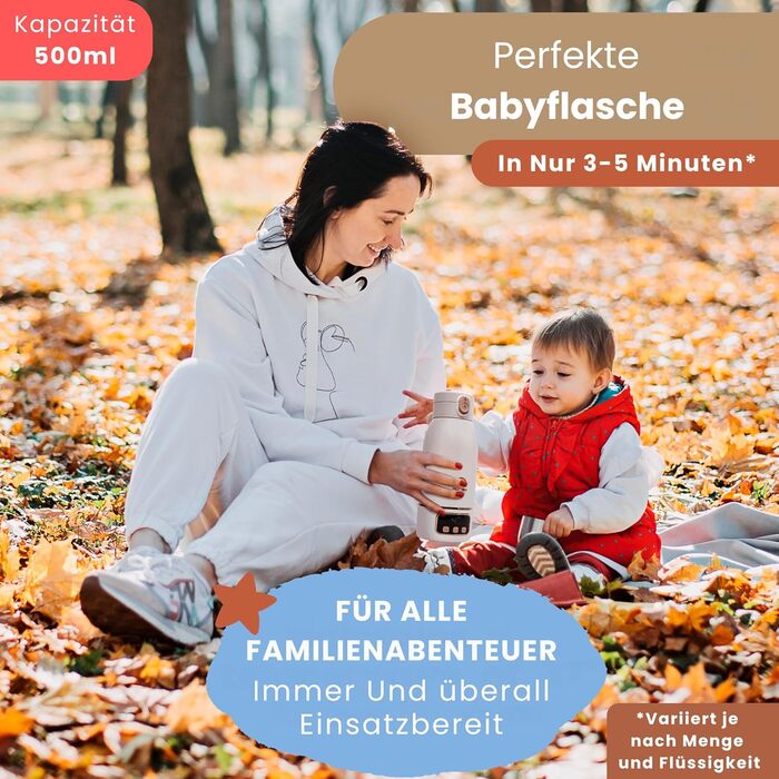 Jolly Mino: Портативний підігрівач пляшок 500 мл – Бездротовий, з нержавіючої сталі, для дитячого харчування та води – Ідеальний для подорожей, авто та літака