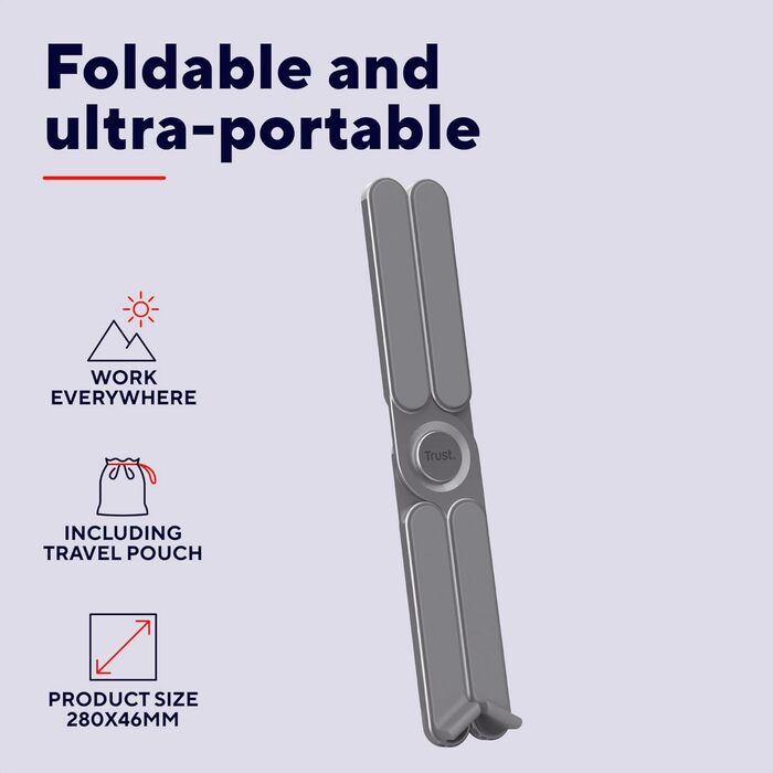 Підставка для ноутбука Trust Zeff, регульована висота, 16 дюймів, складна, чорна