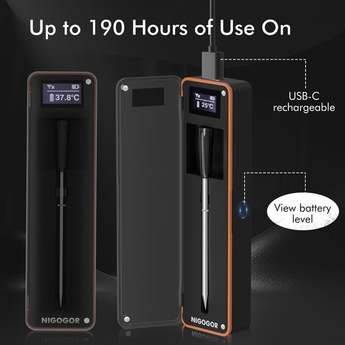 Термометр для м'яса з дистанційним моніторингом 130 м, для гриля, духовки, коптильні та кухні, термометр для гриля, IPX7 водонепроникний, відстеження температури в реальному часі, сумісний з iOS/Android, сріблясто-сірий