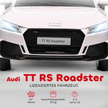 Дитячий електромобіль HOMCOM Audi TT RS Roadster, білий: швидкість 3 км/год, пульт дистанційного керування, LED-підсвічування, USB-порт