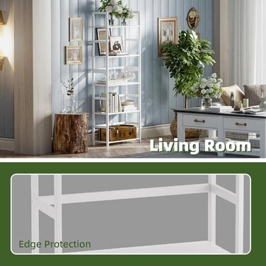 5-ярусна полиця для книг, індустріальна полиця з бамбуковим каркасом, сучасна полиця-вітрина, органайзер для зберігання з дерева для вітальні, домашнього офісу, рустичний колір (білий)