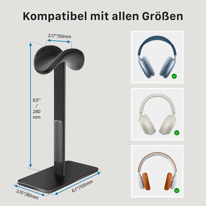 Підставка для навушників AirPods Max, алюміній, чорний, з режимом сну, антиковзаюча, захист від подряпин