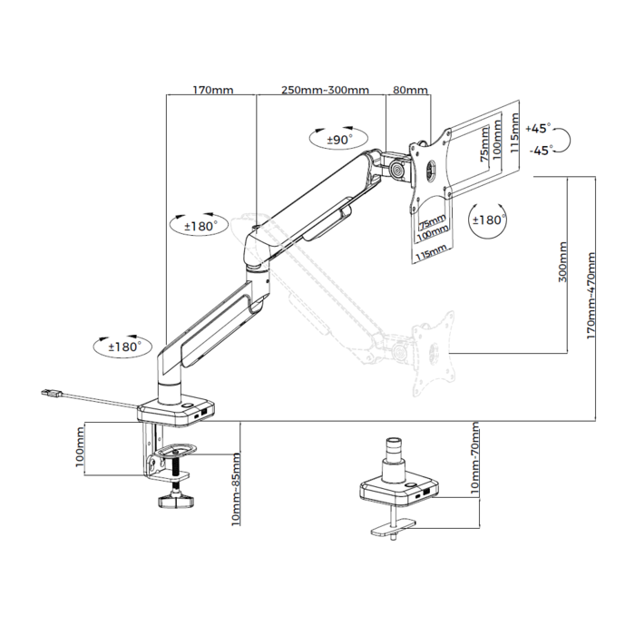 Настільне кріплення для монітора Anda Seat Stealth Pro II RGB 17’’-42’’ Titanium