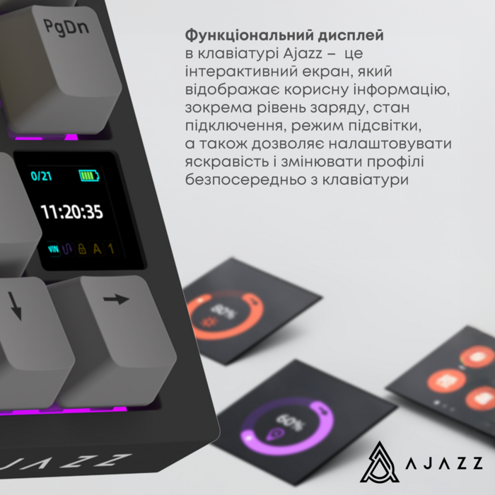 Бездротова механічна клавіатура Ajazz AK820 PRO 75% Flying Fish Switch Black RGB (AK820PRO-FF-BGY)