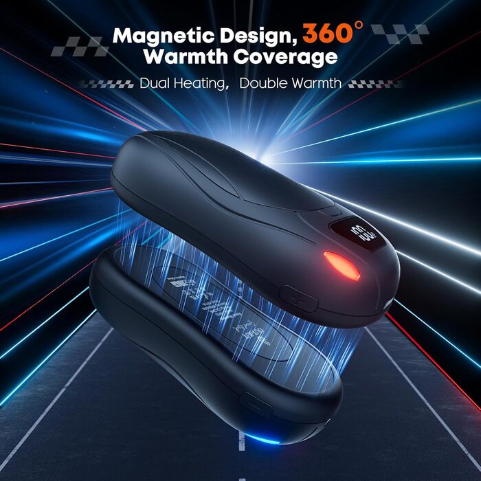 Електричний гріє для рук 2 шт. 12000 mAh з магнітним двостороннім нагріванням та цифровим дисплеєм температури та заряду батареї для відпочинку на природі/кемпінгу, чорний