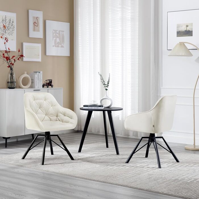 Крісла для їдальні WOLTU EZS60dgr-4 (8 шт.) з м'яким сидінням та підлокітниками, обертаються на 360°, з металевими ніжками, оксамитовий покрив (кремовий)