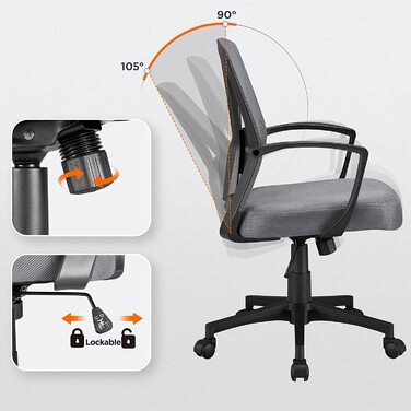 Офісне крісло Yaheetech, робоче крісло, обертове крісло з сітчастою спинкою, комп'ютерне крісло ергономічного дизайну, крісло для керівника з підлокітниками, вантажопідйомність до 136 кг (темно-сірий)