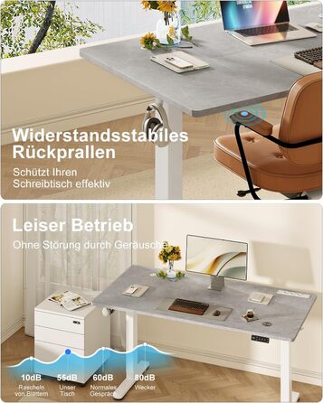 DEVOKO Стол для роботи з регулюванням висоти 140 x 70 см з розеткою, бездротовою зарядкою та USB – Електричний стіл для комп'ютера з функцією пам'яті та кабельною організацією – Ідеально для геймінгу та офісу, сірий 140 x 70 см