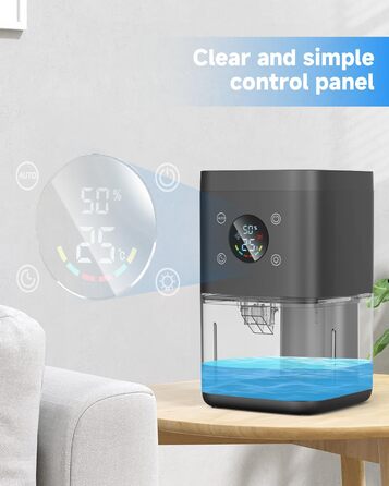 Електричний осушувач повітря 1800 мл - тихий осушувач для дому з функцією відтавання, очищення повітря та захистом від вологи. Ідеально для спальні та ванної кімнати (білий/чорний)