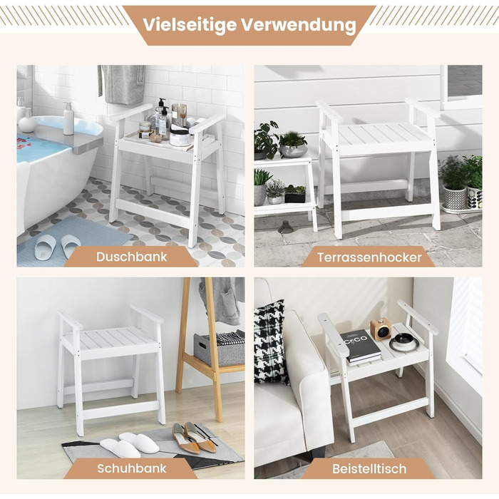 Лавка для душу Costway з полицею, коричнево-біла, 32,5x32,5x43,5 см. Макс. вантажопідйомність: 165 кг