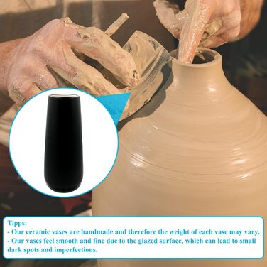 Керамічна ваза чорна 28 см, матова поверхня, для квітів, декор інтер'єру, ваза для сухоцвітів, бохо стиль