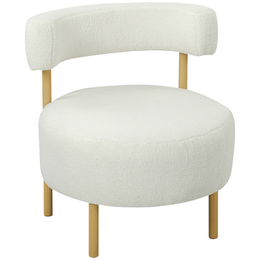 Крісло-шезлонг з м'якою оббивкою з флісу шерпа, металевими ніжками з імітацією дерева, 67 x 67 x 71 см, кремовий