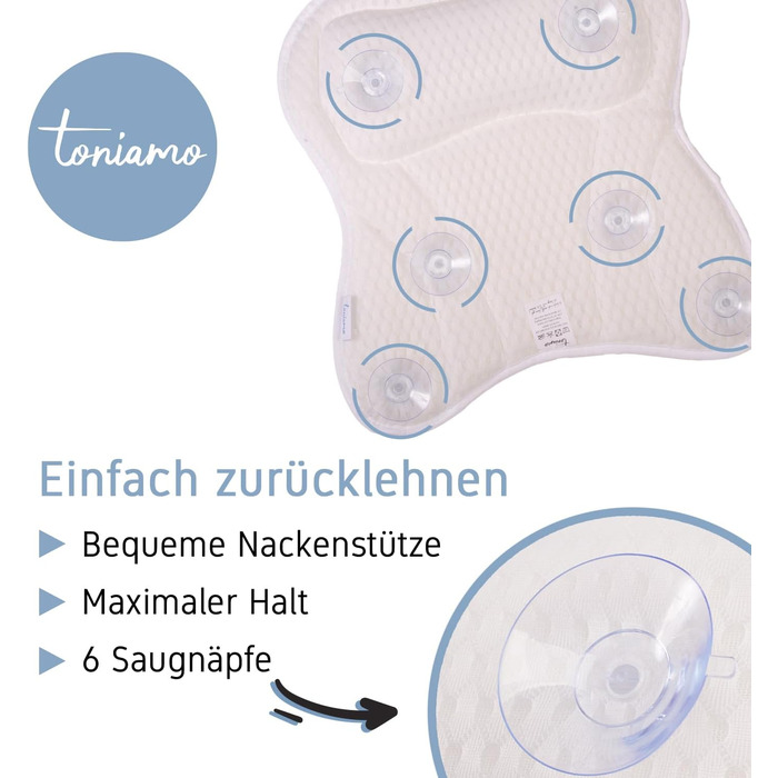 Преміум подушка для ванни з підголовником та підтримкою шиї | Ергономічна подушка для ванни з присосками | Синій (Білий)