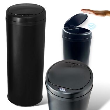 DIVID® Сенсорний сміттєвий бак для кухні 30, 40 та 50л | Електричний контейнер для сміття | Klemmring для пакетів | Датчик руху | Автоматичний закривний кришка | Захист від пролиття | Кухонний сміттєвий бак (Чорний, 50л)