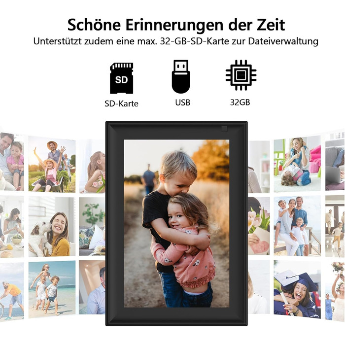FRAMEO Цифровий фоторámеn 15.6 дюймів WiFi, IPS, FHD 1920x1080, 32GB, сенсорний екран, автоповорот, для стін, фото/відео через додаток FRAMEO
