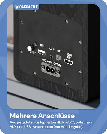Акустична система Oakcastle BK100 Bluetooth 5.4, 60 Вт 2.0 полочні HiFi колонки для телевізора з HDMI ARC та ПК для геймінгу, з пультом керування (Чорний)