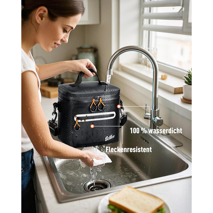 Термосумка-холодильник 7л, 14л, 24л ізольована водонепроникна для кемпінгу, пікніка, пляжу та грилю - Carbon-Schwarz (Чорний)