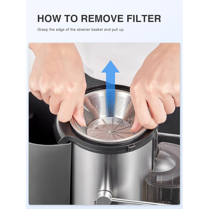 Соковитискач Reemix для овочів та фруктів, професійний з нержавіючої сталі, 500W, 3 швидкості (Чорний)