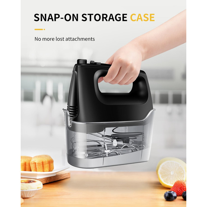 Електричний міксер ручний 6 швидкостей + турбо, без розбризкування, з набором аксесуарів з нержавіючої сталі, 400W, тихий мотор, великий об'єм