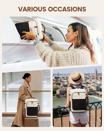 Рюкзак для подорожей LOVEVOOK 40L для жінок, ручна поклажа, рюкзак для авіаперельотів, сумка-рюкзак для бізнесу, школи, вихідних, бежевий хакі (17 дюймів, 40L, чорний+бежевий+коричневий)