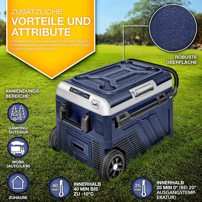 Автомобільний компресорний холодильник Tillvex 50л з Wi-Fi та охолодженням до -20°C (Navy Blue) 12/24V/230V