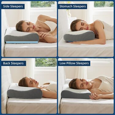 Подушка NOFFA з піною з пам'яті Memory Foam, ортопедична, для сну на спині, боці та животі, регульована висота та жорсткість, 55 x 35 x (11/8, 8/5) см, 60 x 35 x 12 см, сірий & білий колір