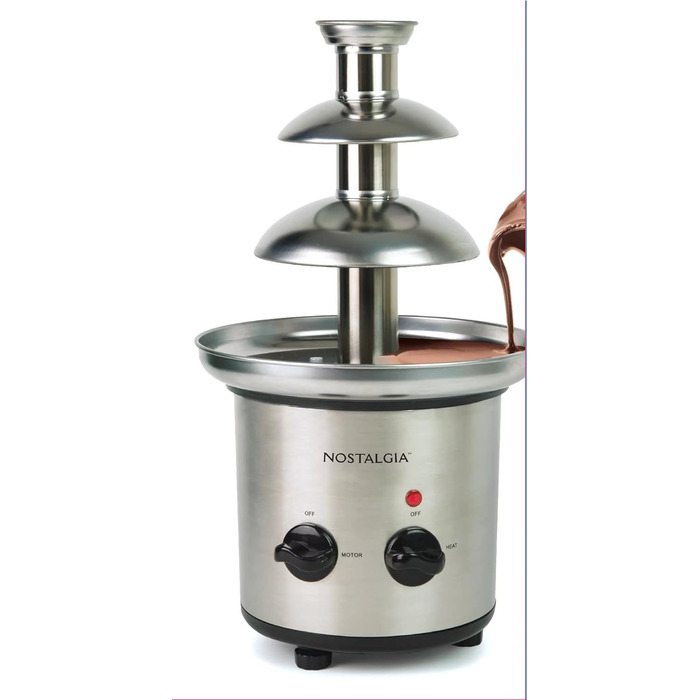 Електричний шоколадний фонтан Nostalgia 3-ярусний для вечірок – розтоплює сир, кесо, цукерки та лікер. Ідеально для занурення фруктів, овочів та інших смаколиків. Виготовлений з нержавіючої сталі.