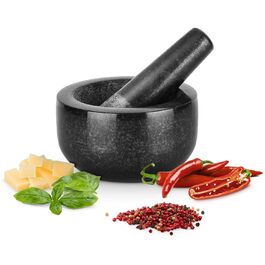 Набір ступки та пестика Gourmeo з граніту, 16x16x8 см, 400 мл - для спецій, соусів, песто, чорний