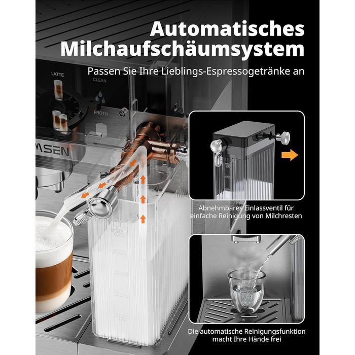 Еспресо-машина Siebträger з подвійним бойлером, 20 Bar, автоматичний спінювач молока, для капучино та лате, нержавіюча сталь, 1.8L бак, сенсорний екран