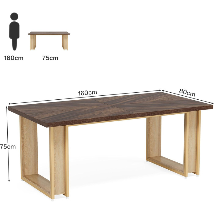 Tribesigns: Стол для офісу 160 см, дерев'яний, великий комп'ютерний стіл, коричневий, з металевим каркасом