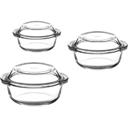 Набір з 3 скляних форм для запікання, кругла форма для запікання з кришкою, миска для запікання, скляна миска, 6 шт.