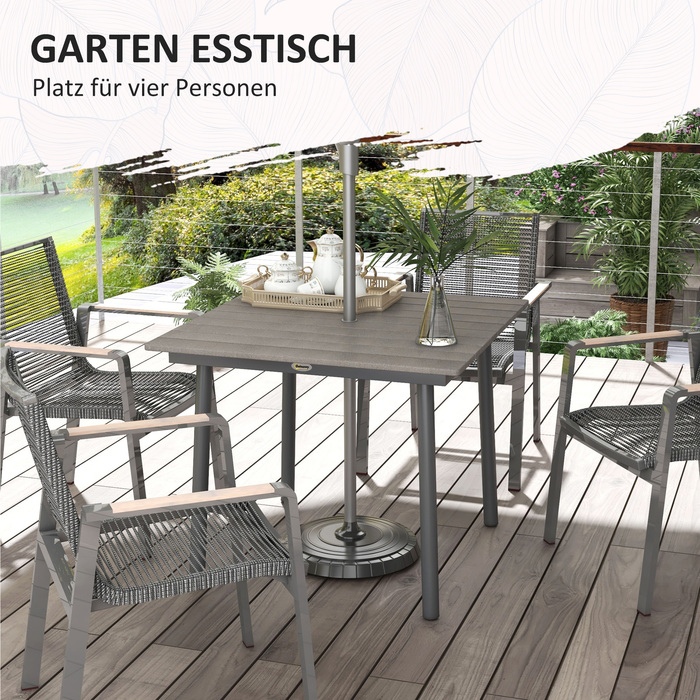 Обідній стіл Outsunny Garden на 4 особи Отвір для парасольки Стіл для патіо з рейковою основою HDPE темно-сірий 90x90x75см