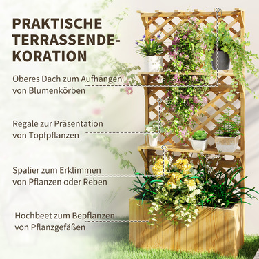 Підвищене грядка з шпалером, ящик для квітів, 2 полиці, дренажні отвори, 76 x 33 x 177 см