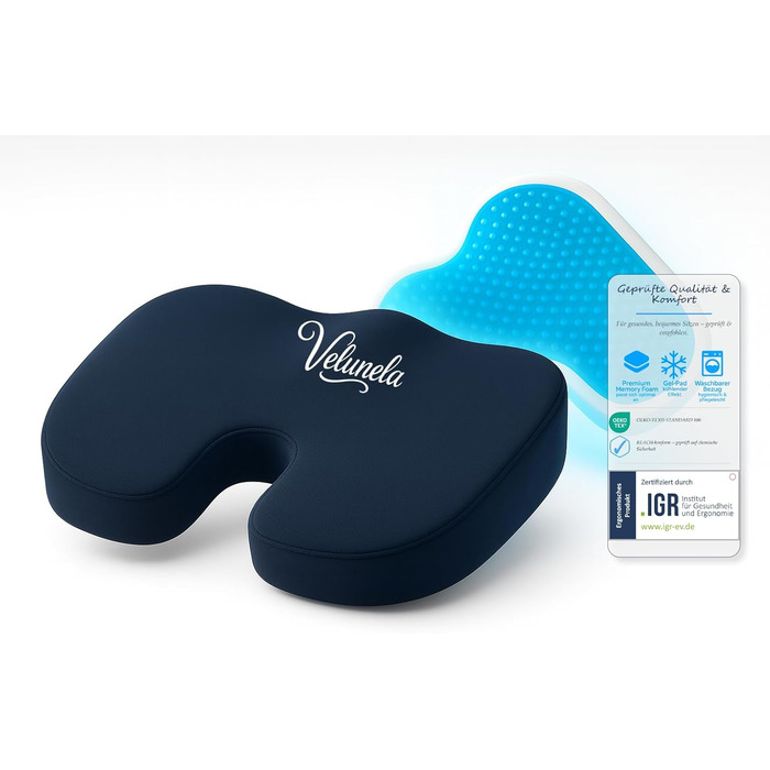 Підкова для сидіння Ergonomisches IGR-сертифікована подушка з гелевою піною Memory Foam – зручна, знімає тиск, розслаблює м'язи та захищає спину – ідеально для офісу, авто та дому (Блакитна)